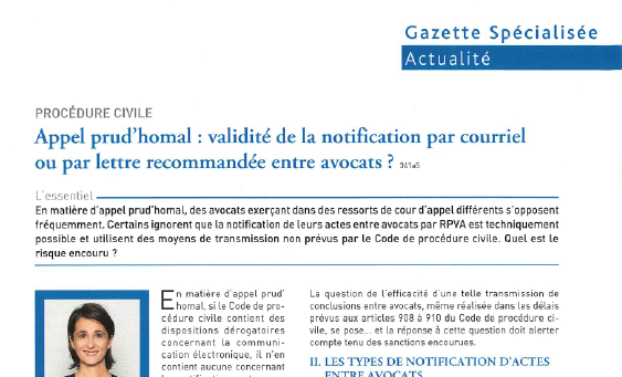 Appel prud'homal : validité de la notification par courriel ou par lettre recommandée entre avocats ? 